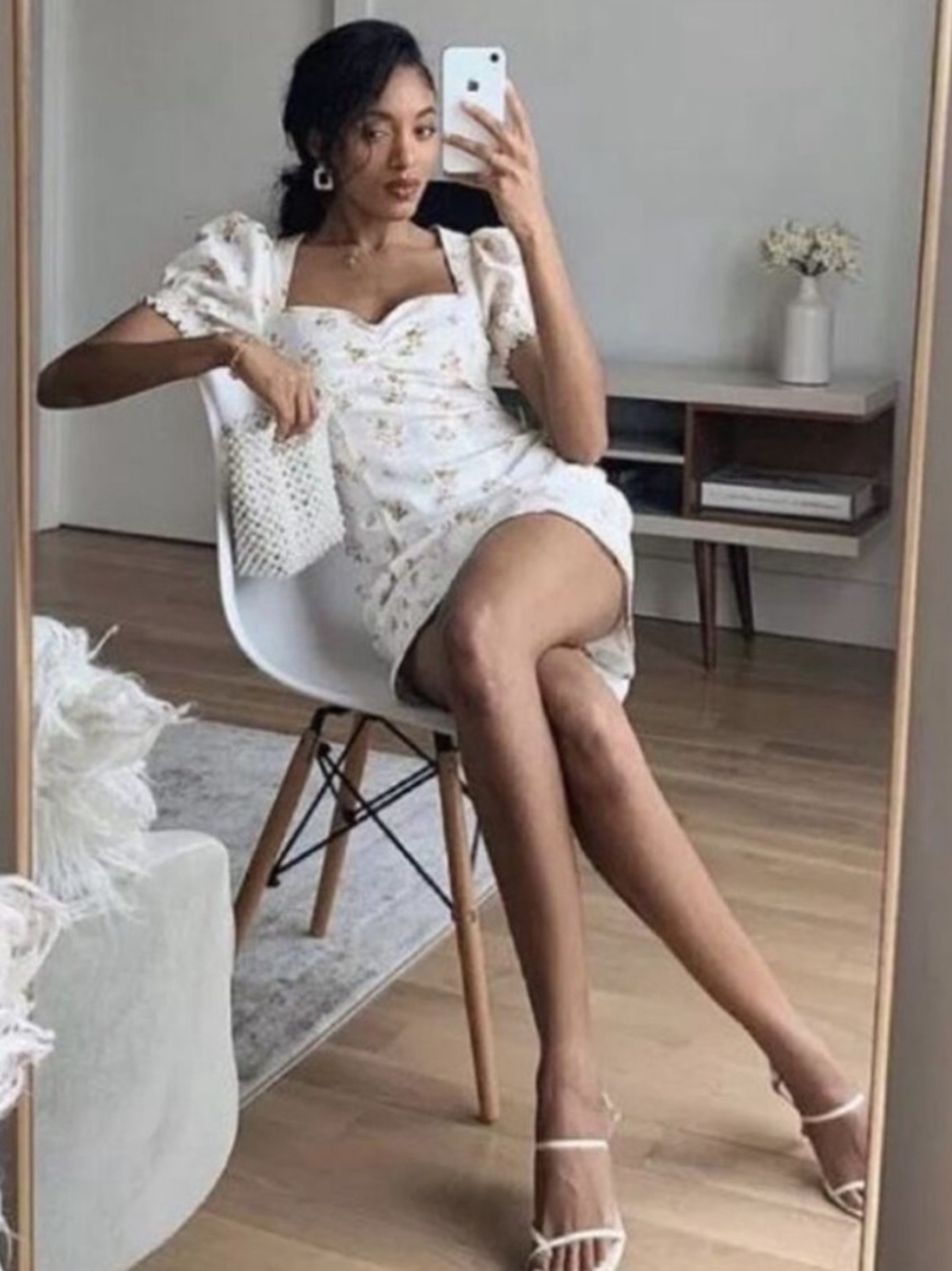 Reformation Gina Cream Floral Square-Neck Puff Sleeve Linen Mini Dress BWT - Picture 16 of 16